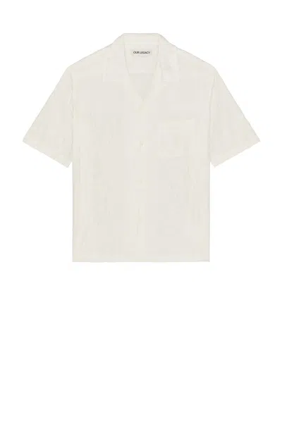 Our Legacy Heusen Short Sleeve Shirt In White Flower Embroidery