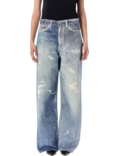 Our Legacy High Waist Boyfriend Jeans With Distressed Finish In Blue