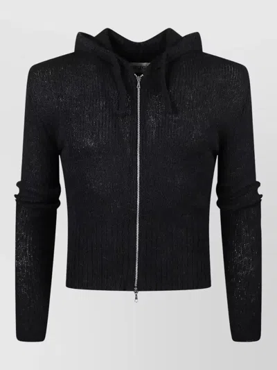 Our Legacy Hooded Knit Sweatshirt Cropped Ribbed Hem In Black