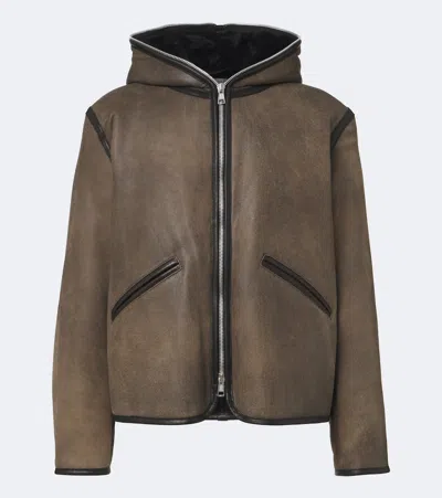 Our Legacy Mens Shearling-lined Hooded Leather Jacket Smoky Black In Brown