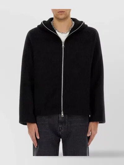 Our Legacy Hooded Zip-up Cardigan Textured Fabric In Black