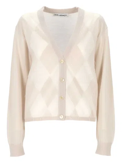 Our Legacy Lightweight Wool Cardigan With Diamond Pattern In Neutral