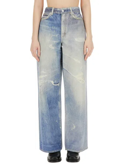 Our Legacy Full-cut Denim-print Straight-leg Jeans In Blue