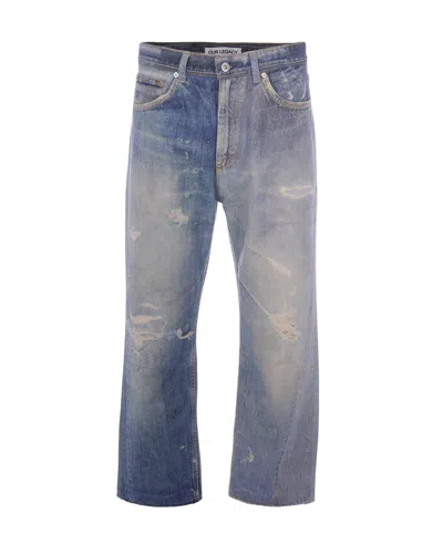 Our Legacy Men S Third Cut Jeans Digital Denim Print In Blue