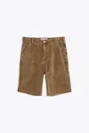 OUR LEGACY JOINER SHORT LIGHT BROWN CORDUROY WORK SHORTS WITH SPRAY PAINT - JOINER SHORT