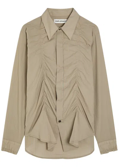 Our Legacy Jumble Checked Gathered Cotton Shirt In Brown