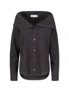 Our Legacy Off-the-shoulder Black Shirt With Subtle Grid Pattern In Black