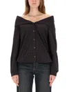 Our Legacy Off-the-shoulder Black Shirt With Subtle Grid Pattern In Black