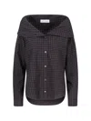 Our Legacy Off-the-shoulder Black Shirt With Subtle Grid Pattern In Black