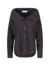 Our Legacy Off-the-shoulder Black Shirt With Subtle Grid Pattern In Brown