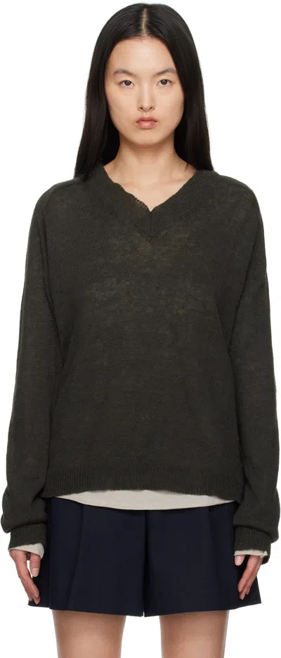 Our Legacy Khaki Rue V-neck Sweater In Nori Green