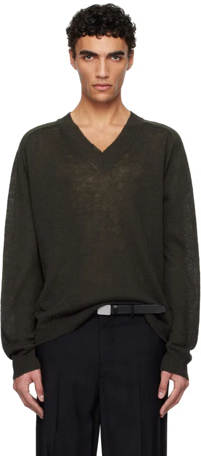 Our Legacy Khaki Rue V-neck Sweater In Nori Green Cyclone L