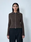 Our Legacy Textured Zip-up Sweater With High Collar And Minimalist Design In Brown