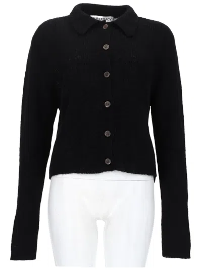Our Legacy Knitted Long-sleeve Top With Classic Polo Collar And Button-down Front In Black