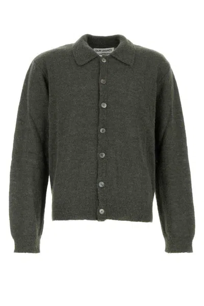 Our Legacy Evening Alpaca Wool-blend Polo Cardigan In Gray