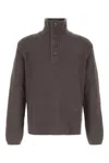 Our Legacy Navigator Polo With High Neck And Textured Ribbed Knit In Brown