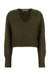 Our Legacy Chunky Knit Cropped Sweater V-neckline In Green