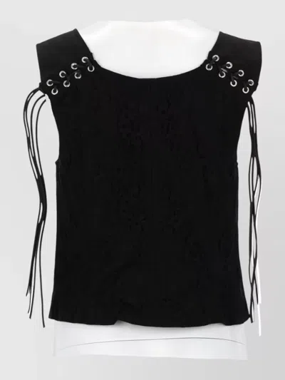 Our Legacy Lace Grommet Fringe Tailored Sleeveless Gilet In Black