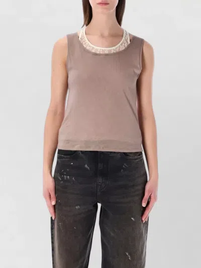 Our Legacy Lace Trim Round Neck Fitted Tank Top In Neutral