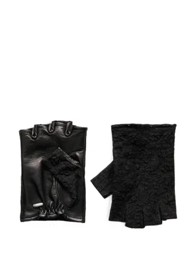 Our Legacy Lace-panelled Leather Gloves In Black