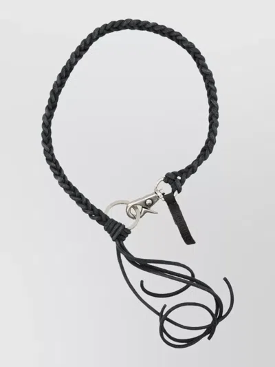 Our Legacy Ladon Leather Keyring Braided Tassels In Black