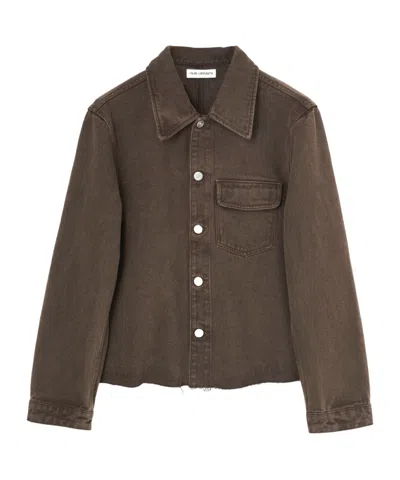 Our Legacy Lapel Long-sleeved Denim Coat In Brown