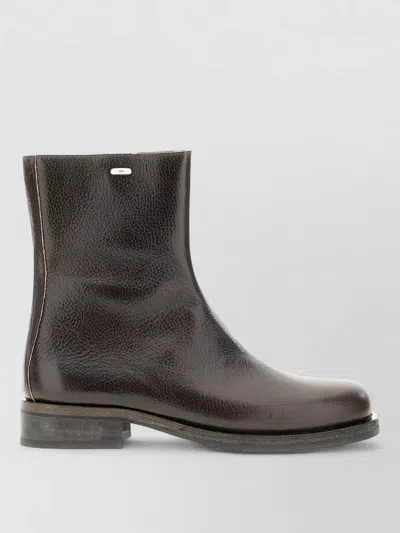 Our Legacy Leather Ankle Boots Block Heel Round Toe In Brown