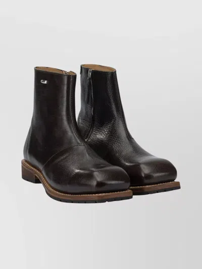 Our Legacy Leather Ankle Boots Round Toe In Animal Print