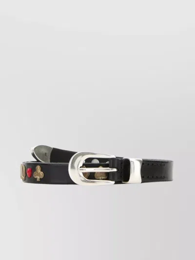 Our Legacy Leather Belt With Adjustable Length And Punched Holes In Black