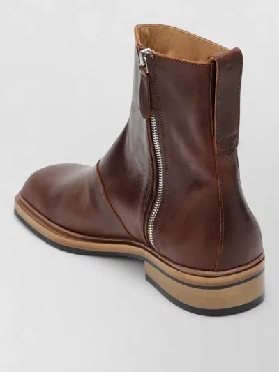 Our Legacy Leather Boots Round Toe Stacked Heel Pull Tab In Brown
