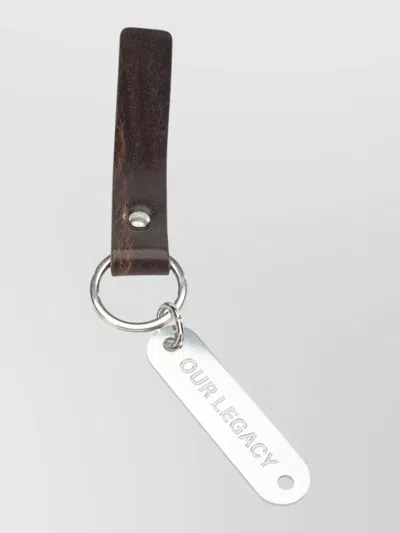 Our Legacy Leather Keychain Metal Tag Strap Design In Black