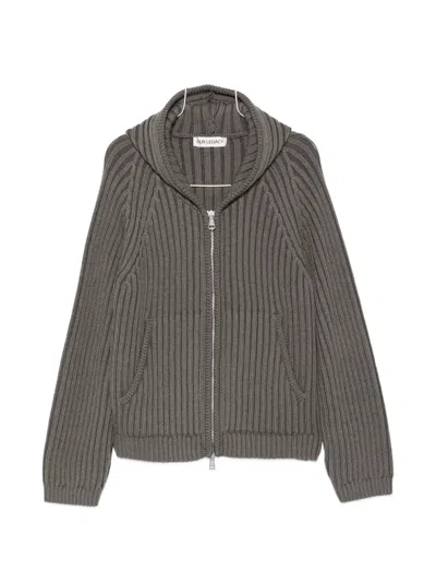 Our Legacy Level Ribbed-knit Hoodie Cardigan In Gray