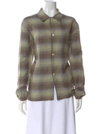 Pre-owned Our Legacy Linen Plaid Print Button-up Top In Green