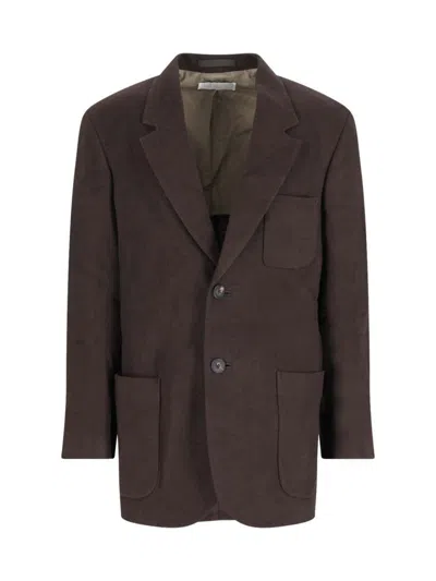OUR LEGACY LINEN SINGLE BREASTED BLAZER, BROWN, NOTCH LAPEL