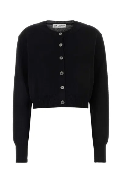 Our Legacy Linen-blend Cardigan With Merino Wool And Cotton In Black