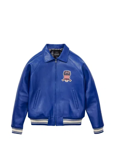 Our Legacy Logo-patch Leather Jacket In Blue