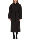 Our Legacy Long Oversized Coat With Wide Collar And Matching Belt In Black
