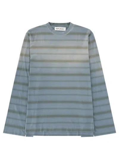 Our Legacy Mens Spray Fade Ghost Stripe Striped Boxy-fit Long-sleeve Cotton-shirt In Blue