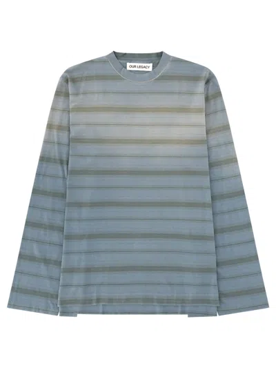 Our Legacy Mens Spray Fade Ghost Stripe Striped Boxy-fit Long-sleeve Cotton-shirt In Blue