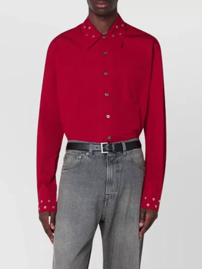 Our Legacy Long Sleeve Cotton Shirt With Studded Collar In Red