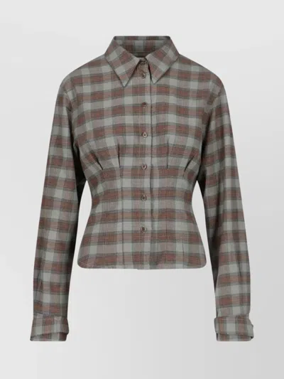 Our Legacy Long Sleeve Plaid Top With Cuffed Sleeves In Gray