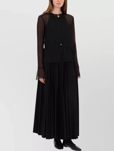 Our Legacy Long Sleeve Sheer Pleated Top With Buttons In Black