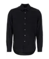 Our Legacy Classic Black Silk Shirt With Contrasting Button Closure In Blue