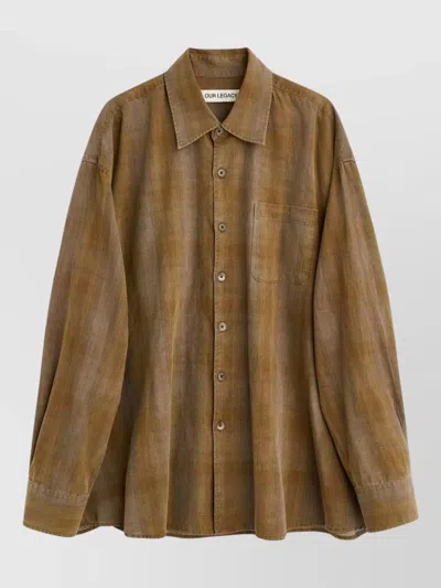 Our Legacy Long Sleeve Shirt Button Cuffs Chest Pocket In Brown