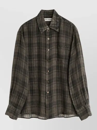 Our Legacy Long Sleeve Shirt Plaid Pattern Chest Pocket In Gray