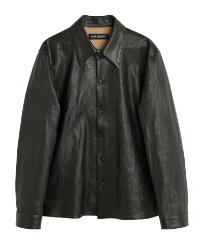 Our Legacy Long-sleeved Leather Jacket In Black