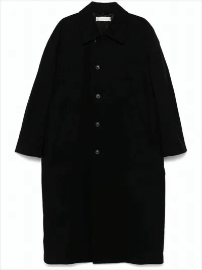 Our Legacy Long Structured  Coat With Classic Collar And Button Closure In Black