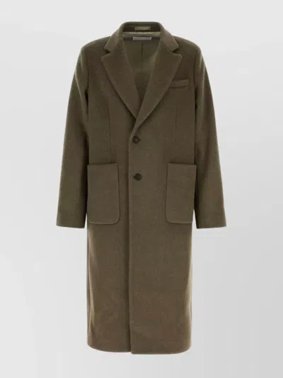 Our Legacy Long Wool Blend Coat With Notch Lapel In Green