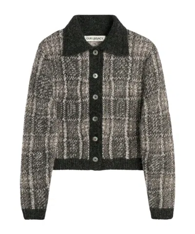 Our Legacy Mazzy Check-pattern Fuzzy Cardigan In Gray