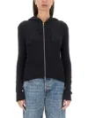 Our Legacy Hooded Zip-up Knit Sweater With Ribbed Details In Black